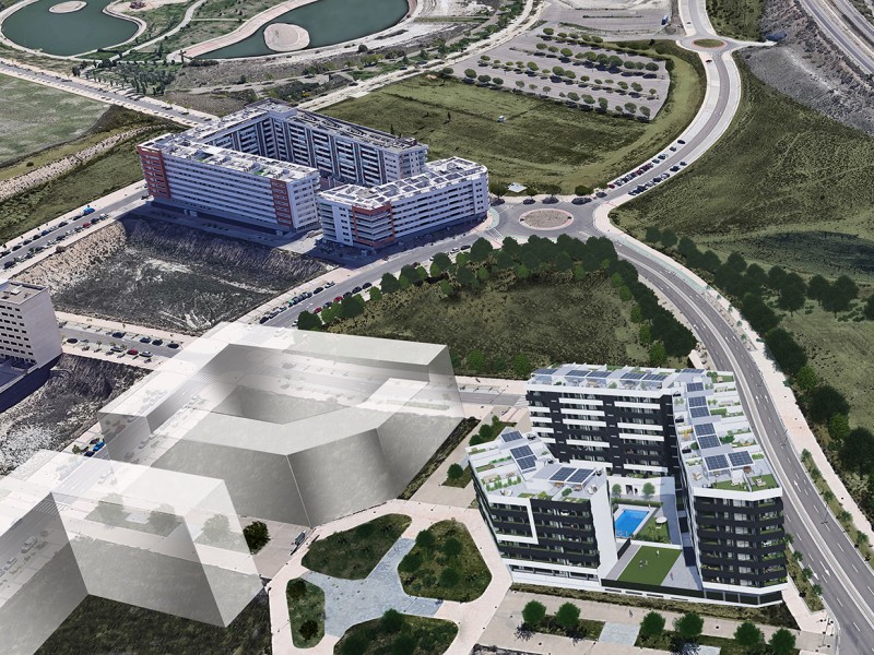 Vista aérea del Edificio Aqua Brisa. Infografía orientativa a concretar en el desarrollo del proyecto.